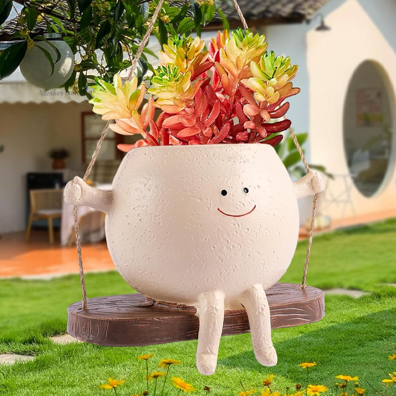 Succulent Flower Pot Cute Smiling Face Swing Flower Pot