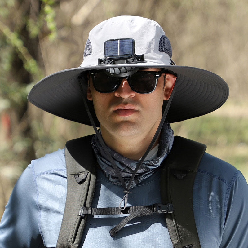 Wide-Brimmed Solar Fan Outdoor Hat - Solar & USB Charging