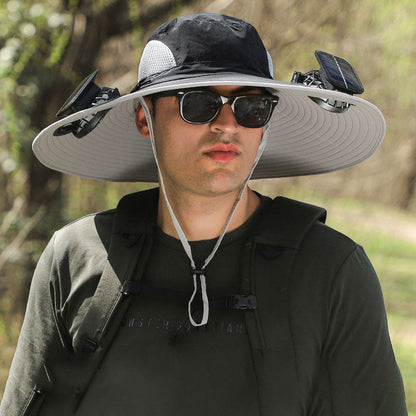 Wide-Brimmed Solar Fan Outdoor Hat - Solar & USB Charging
