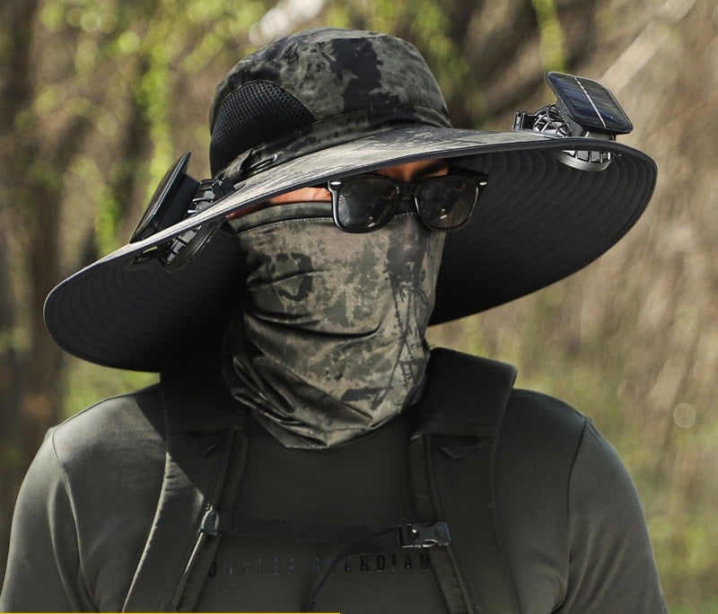 Wide-Brimmed Solar Fan Outdoor Hat - Solar & USB Charging