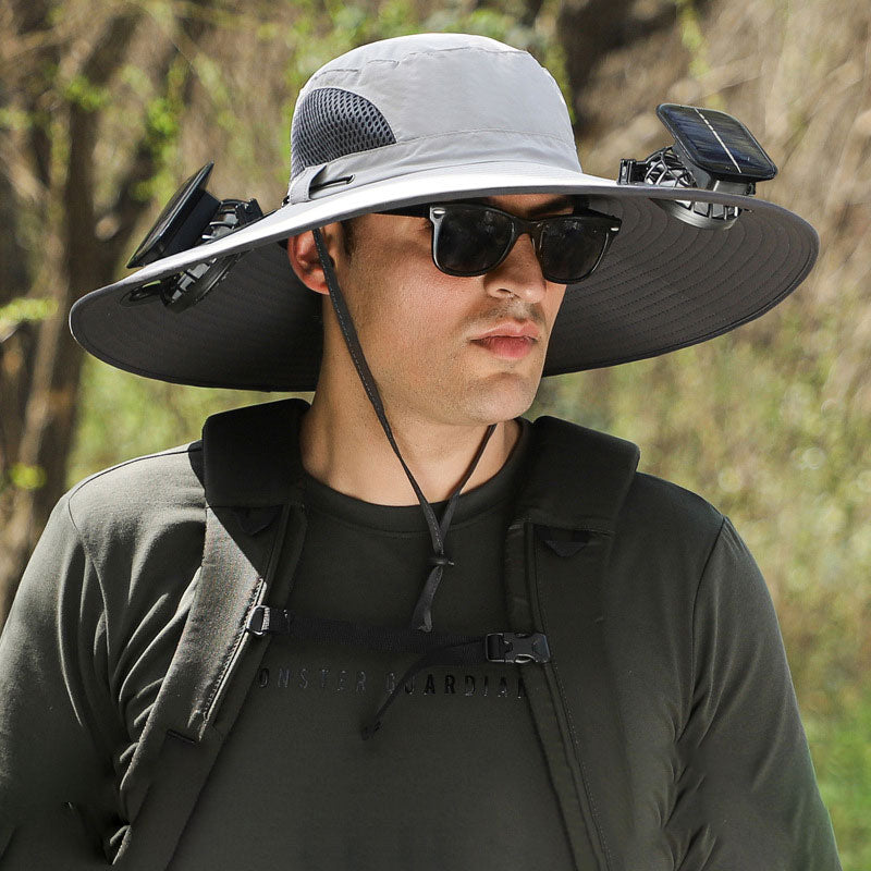 Wide-Brimmed Solar Fan Outdoor Hat - Solar & USB Charging