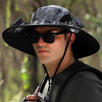 Wide-Brimmed Solar Fan Outdoor Hat - Solar & USB Charging