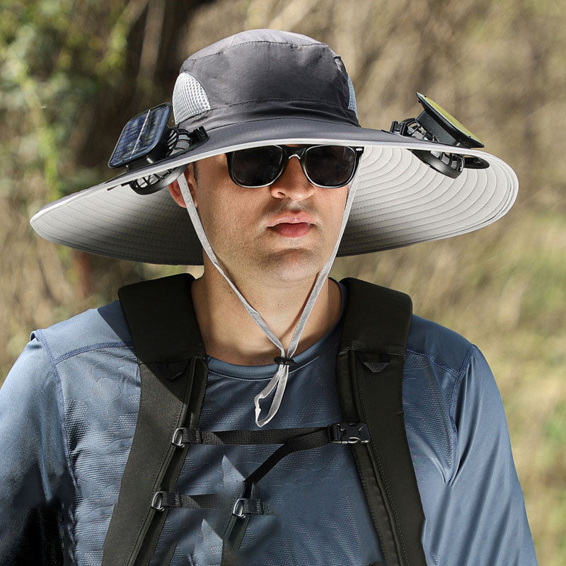 Wide-Brimmed Solar Fan Outdoor Hat - Solar & USB Charging