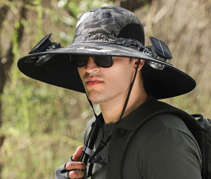 Wide-Brimmed Solar Fan Outdoor Hat - Solar & USB Charging