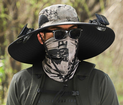 Wide-Brimmed Solar Fan Outdoor Hat - Solar & USB Charging