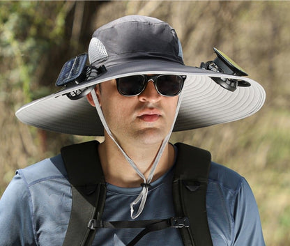 Wide-Brimmed Solar Fan Outdoor Hat - Solar & USB Charging