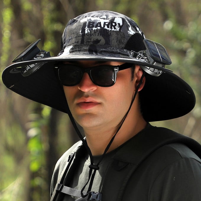 Wide-Brimmed Solar Fan Outdoor Hat - Solar & USB Charging