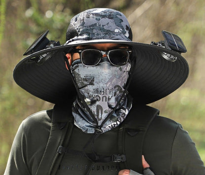 Wide-Brimmed Solar Fan Outdoor Hat - Solar & USB Charging