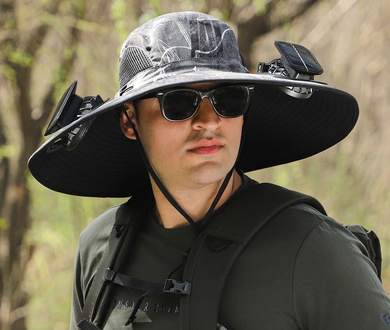 Wide-Brimmed Solar Fan Outdoor Hat - Solar & USB Charging