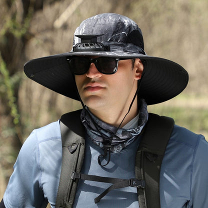 Wide-Brimmed Solar Fan Outdoor Hat - Solar & USB Charging