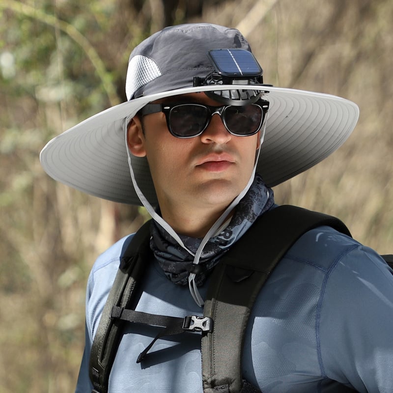Wide-Brimmed Solar Fan Outdoor Hat - Solar & USB Charging
