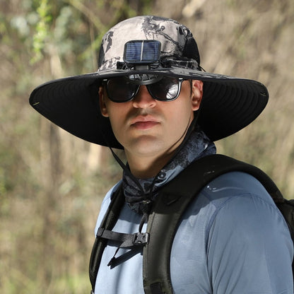 Wide-Brimmed Solar Fan Outdoor Hat - Solar & USB Charging