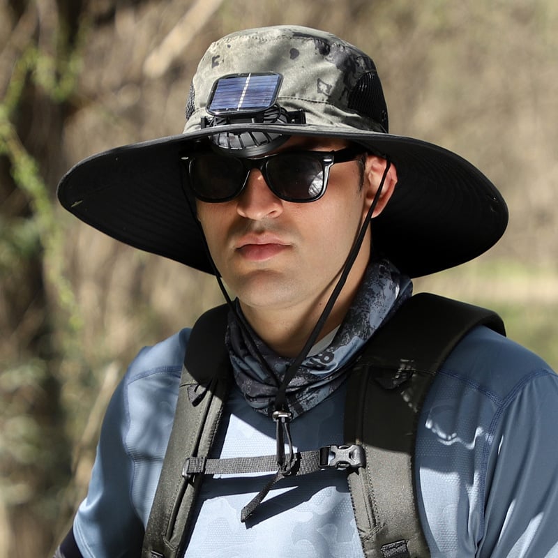 Wide-Brimmed Solar Fan Outdoor Hat - Solar & USB Charging