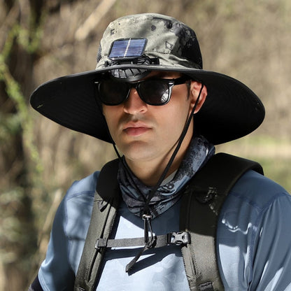 Wide-Brimmed Solar Fan Outdoor Hat - Solar & USB Charging