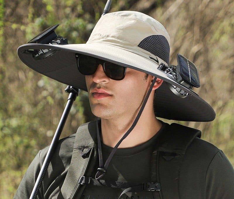 Wide-Brimmed Solar Fan Outdoor Hat - Solar & USB Charging