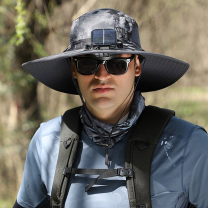 Wide-Brimmed Solar Fan Outdoor Hat - Solar & USB Charging